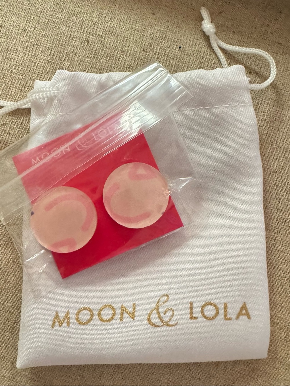 Moon & Lola Pink Round Stud Earrings NEW IN PACKAGE